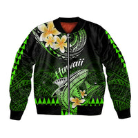Hawaii Bomber Jacket Polynesian Shark with Kakau Green Version - Wonder Print Shop
