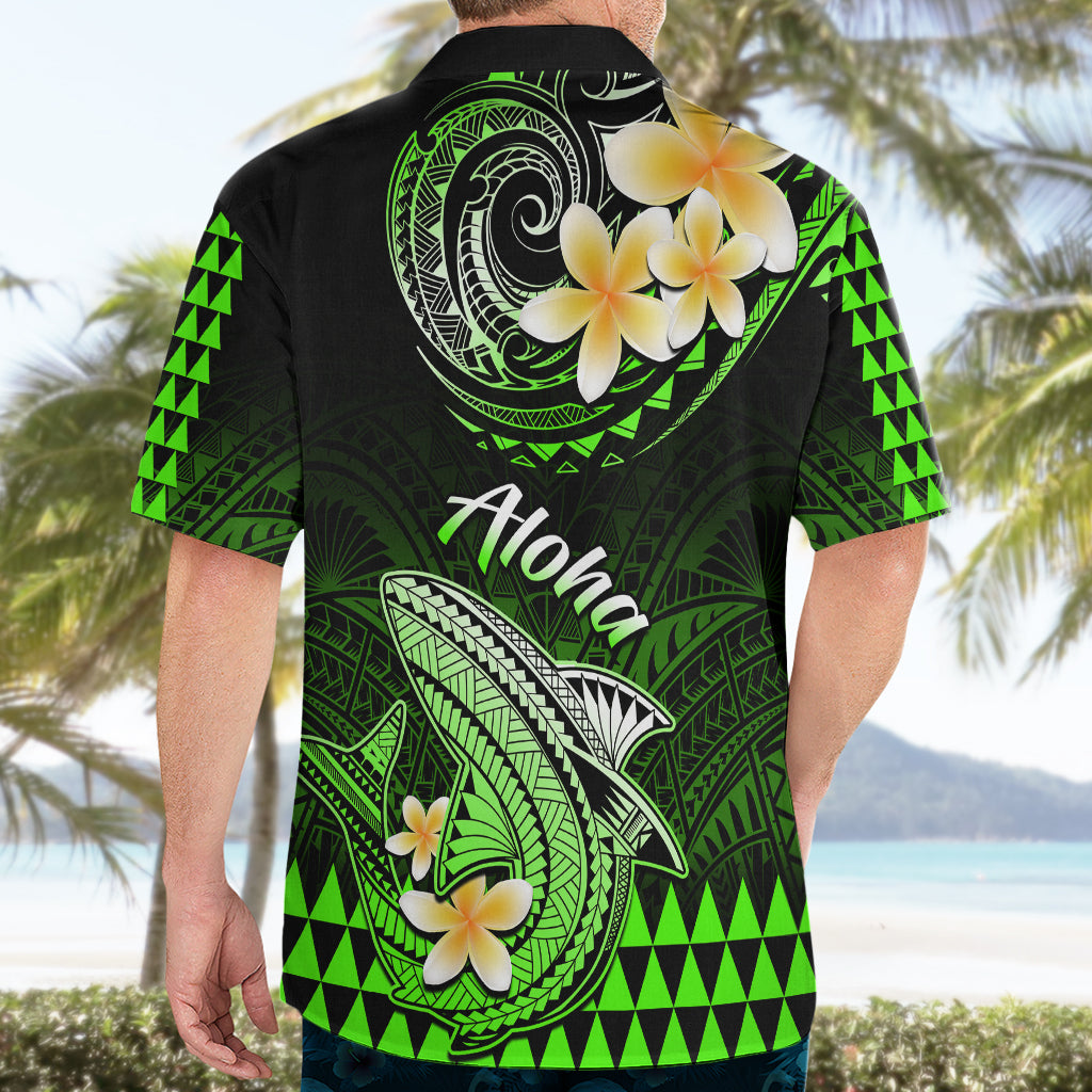 Hawaii Hawaiian Shirt Polynesian Shark with Kakau Green Version - Wonder Print Shop