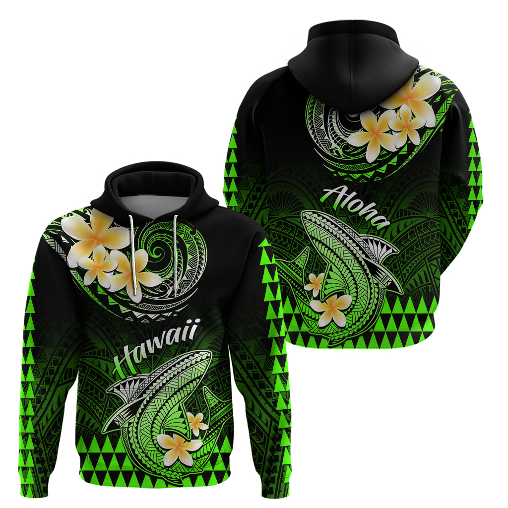 Hawaii Hoodie Polynesian Shark with Kakau Green Version - Wonder Print Shop