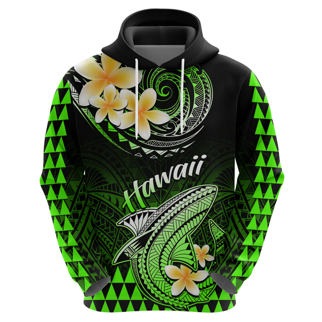 Hawaii Hoodie Polynesian Shark with Kakau Green Version - Wonder Print Shop