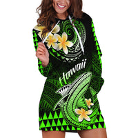 Hawaii Hoodie Dress Polynesian Shark with Kakau Green Version - Wonder Print Shop