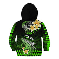 Hawaii Kid Hoodie Polynesian Shark with Kakau Green Version - Wonder Print Shop