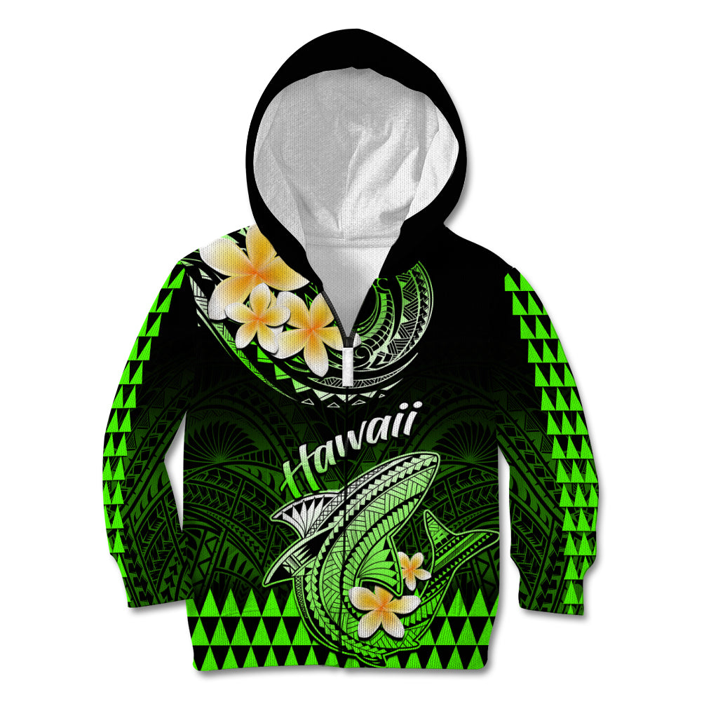 Hawaii Kid Hoodie Polynesian Shark with Kakau Green Version - Wonder Print Shop
