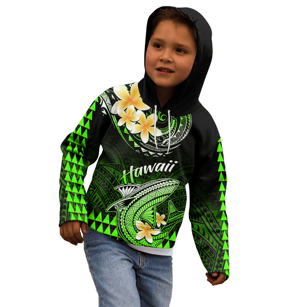 Hawaii Kid Hoodie Polynesian Shark with Kakau Green Version - Wonder Print Shop