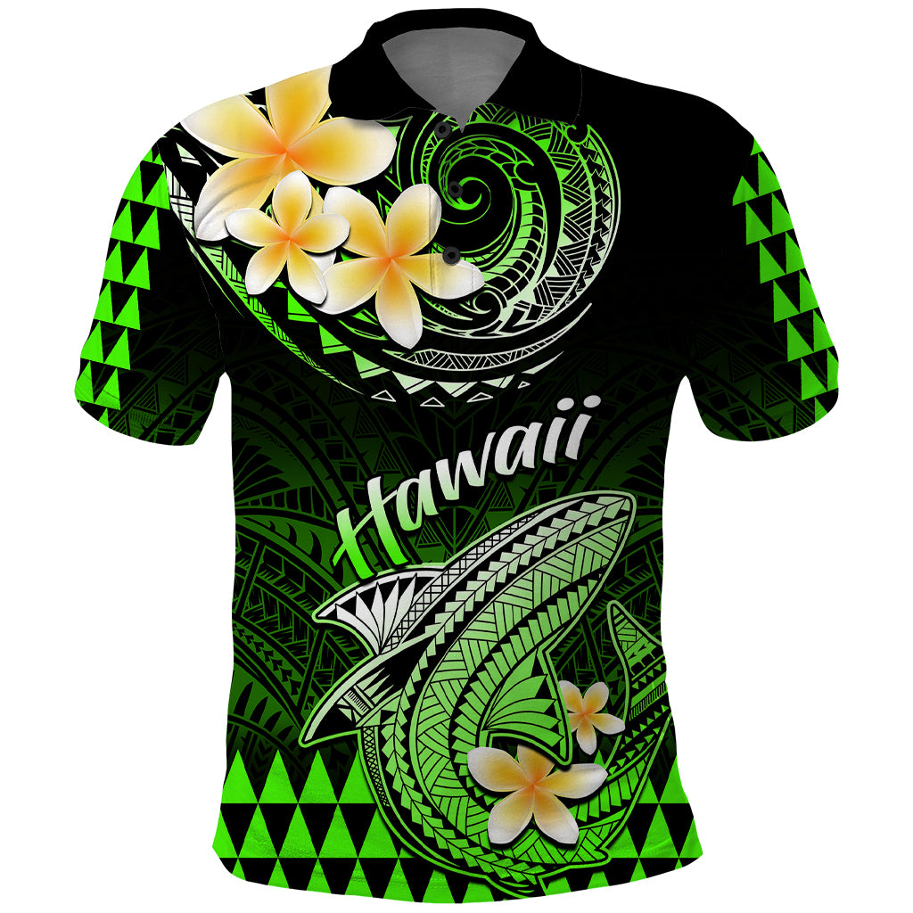 Hawaii Polo Shirt Polynesian Shark with Kakau Green Version - Wonder Print Shop