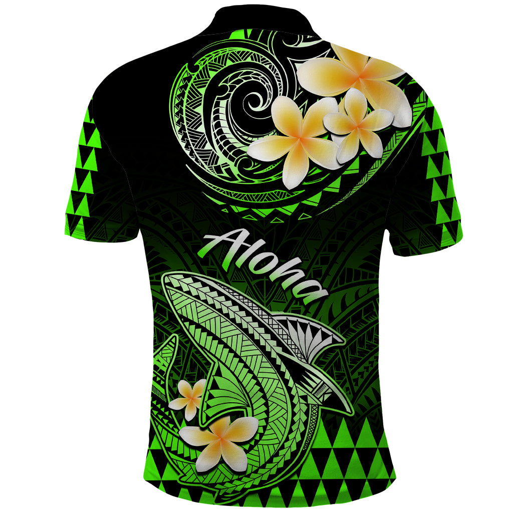 Hawaii Polo Shirt Polynesian Shark with Kakau Green Version - Wonder Print Shop