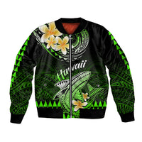 Hawaii Sleeve Zip Bomber Jacket Polynesian Shark with Kakau Green Version - Wonder Print Shop