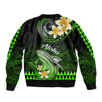Hawaii Sleeve Zip Bomber Jacket Polynesian Shark with Kakau Green Version - Wonder Print Shop