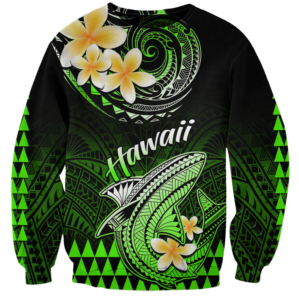 Hawaii Sweatshirt Polynesian Shark with Kakau Green Version - Wonder Print Shop