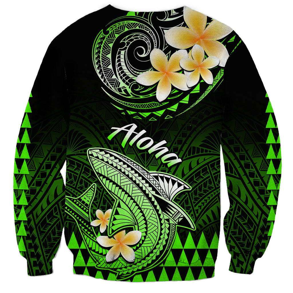 Hawaii Sweatshirt Polynesian Shark with Kakau Green Version - Wonder Print Shop