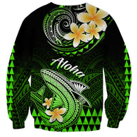 Hawaii Sweatshirt Polynesian Shark with Kakau Green Version - Wonder Print Shop