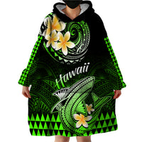 Hawaii Wearable Blanket Hoodie Polynesian Shark with Kakau Green Version - Wonder Print Shop