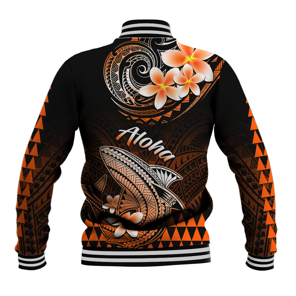 Hawaii Baseball Jacket Polynesian Shark with Kakau Orange Version - Wonder Print Shop