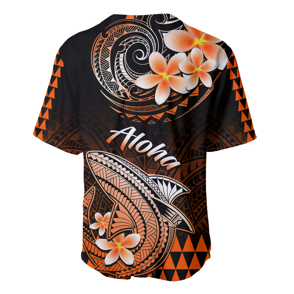 Hawaii Baseball Jersey Polynesian Shark with Kakau Orange Version - Wonder Print Shop
