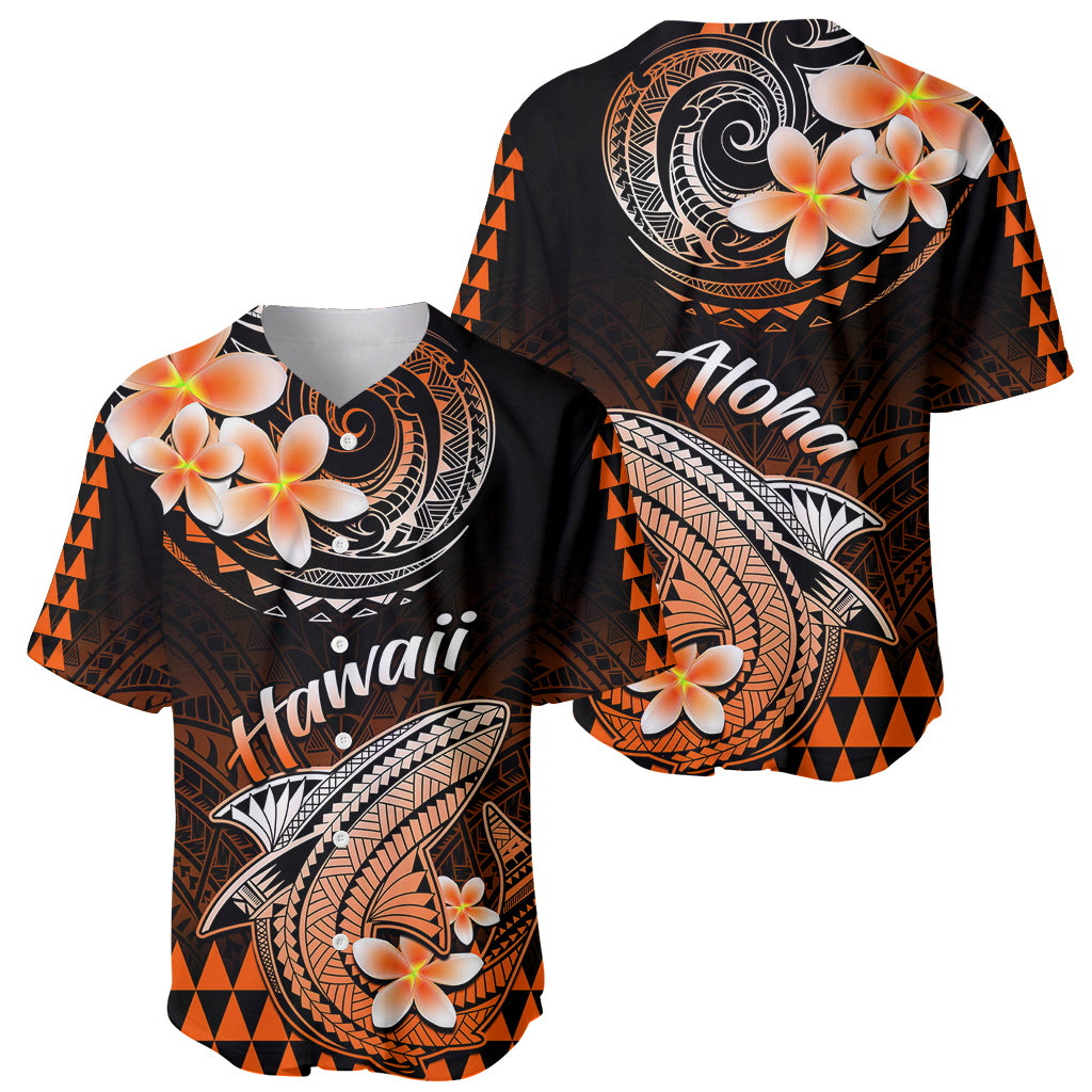 Hawaii Baseball Jersey Polynesian Shark with Kakau Orange Version - Wonder Print Shop