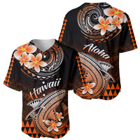 Hawaii Baseball Jersey Polynesian Shark with Kakau Orange Version - Wonder Print Shop