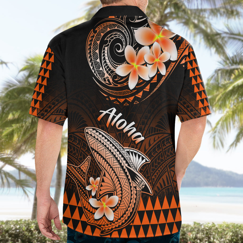 Hawaii Hawaiian Shirt Polynesian Shark with Kakau Orange Version - Wonder Print Shop