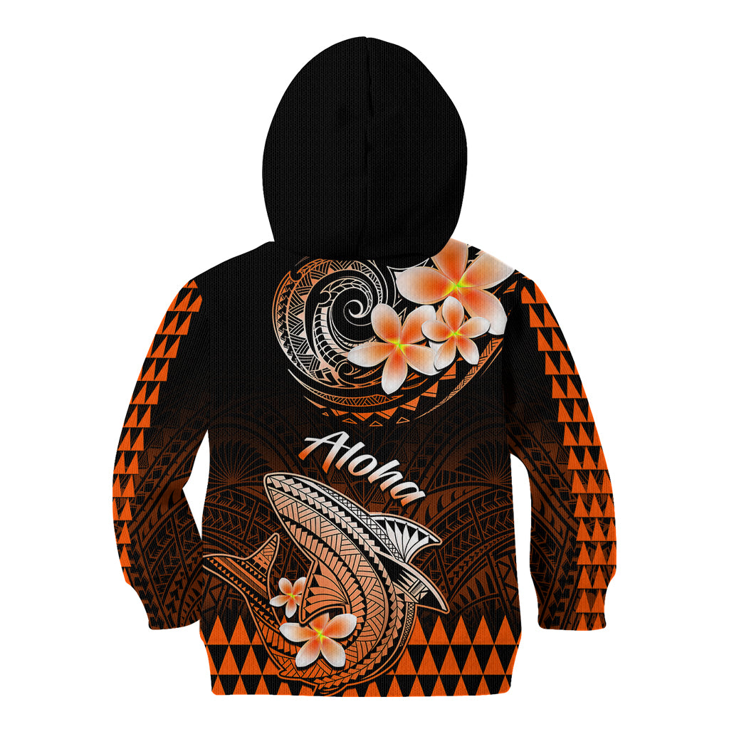 Hawaii Kid Hoodie Polynesian Shark with Kakau Orange Version - Wonder Print Shop