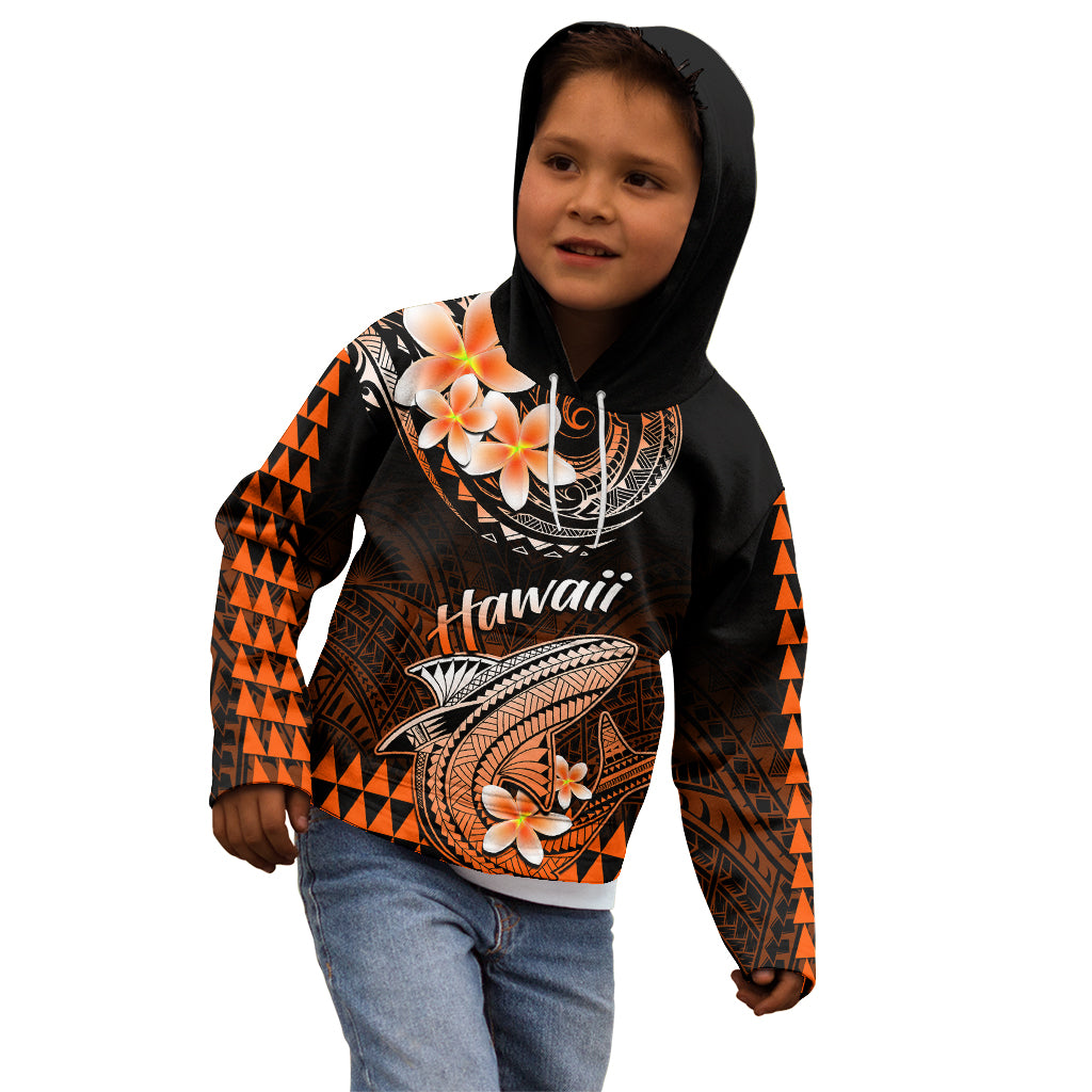 Hawaii Kid Hoodie Polynesian Shark with Kakau Orange Version - Wonder Print Shop