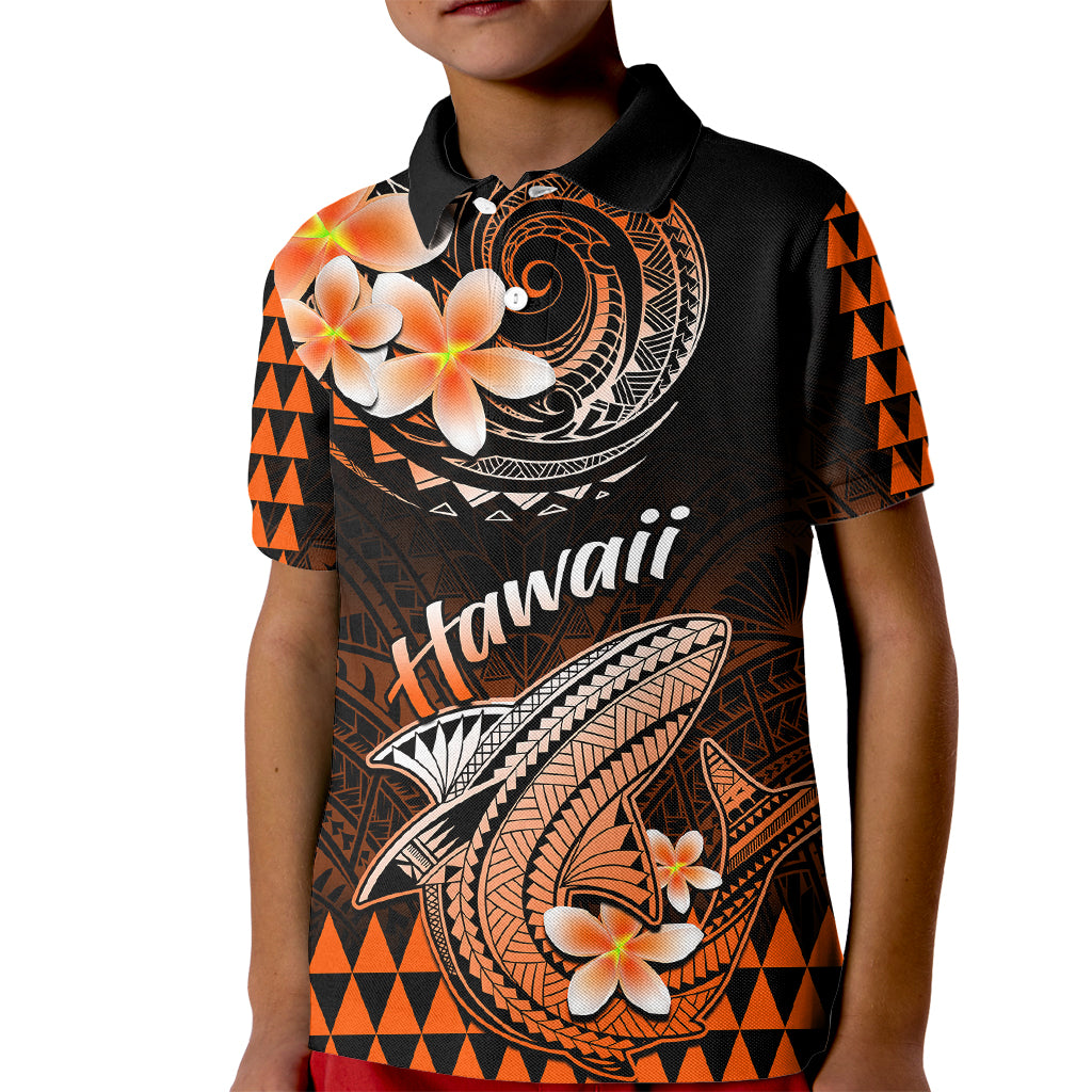 Hawaii Kid Polo Shirt Polynesian Shark with Kakau Orange Version - Wonder Print Shop
