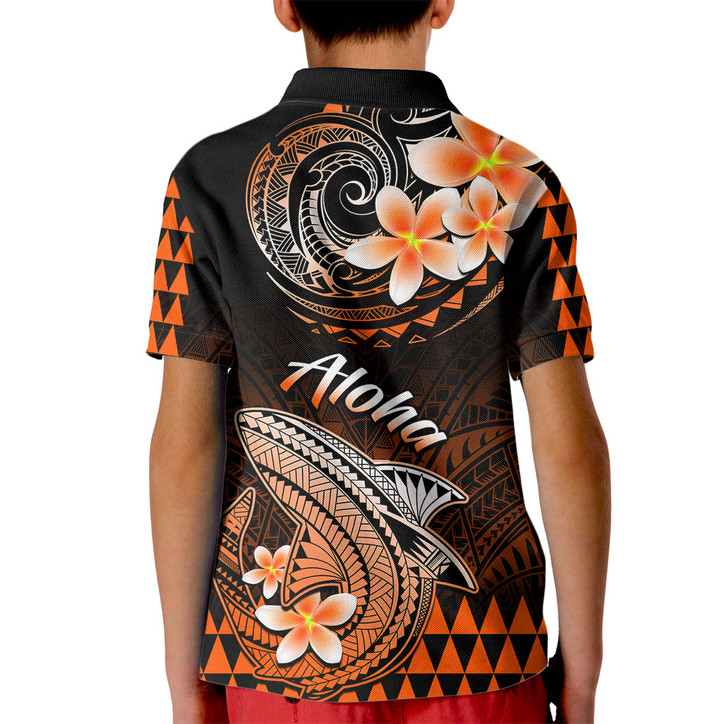 Hawaii Kid Polo Shirt Polynesian Shark with Kakau Orange Version - Wonder Print Shop