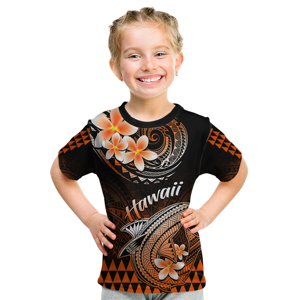 Hawaii Kid T Shirt Polynesian Shark with Kakau Orange Version - Wonder Print Shop