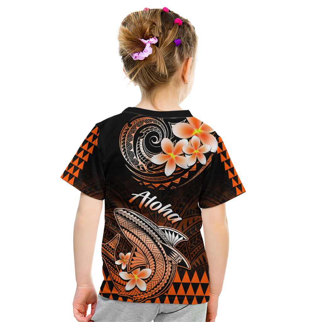 Hawaii Kid T Shirt Polynesian Shark with Kakau Orange Version - Wonder Print Shop
