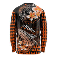 Hawaii Long Sleeve Shirt Polynesian Shark with Kakau Orange Version LT01