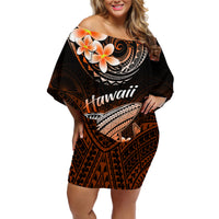 Hawaii Off Shoulder Short Dress Polynesian Shark with Kakau Orange Version - Wonder Print Shop
