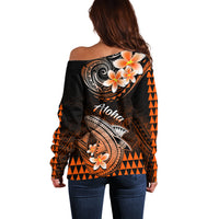 Hawaii Off Shoulder Sweater Polynesian Shark with Kakau Orange Version - Wonder Print Shop