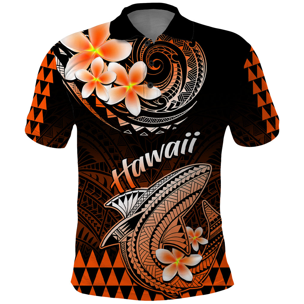 Hawaii Polo Shirt Polynesian Shark with Kakau Orange Version - Wonder Print Shop