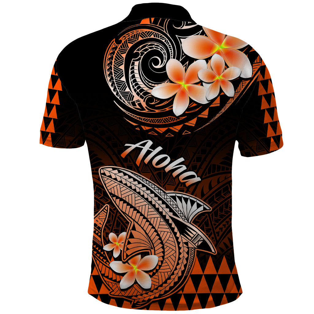Hawaii Polo Shirt Polynesian Shark with Kakau Orange Version - Wonder Print Shop