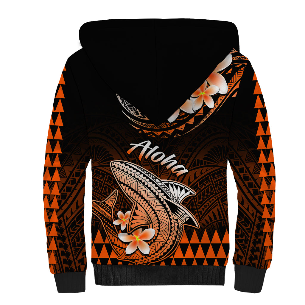 Hawaii Sherpa Hoodie Polynesian Shark with Kakau Orange Version - Wonder Print Shop