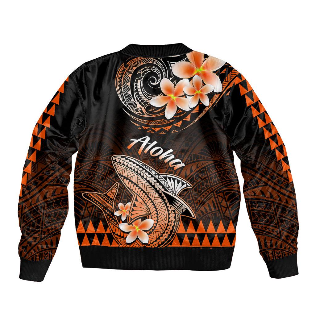 Hawaii Sleeve Zip Bomber Jacket Polynesian Shark with Kakau Orange Version - Wonder Print Shop