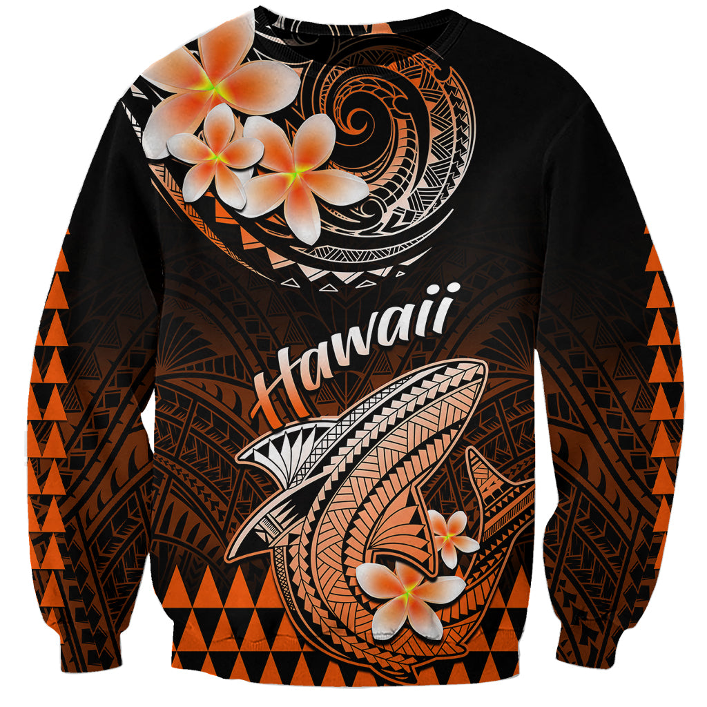 Hawaii Sweatshirt Polynesian Shark with Kakau Orange Version - Wonder Print Shop