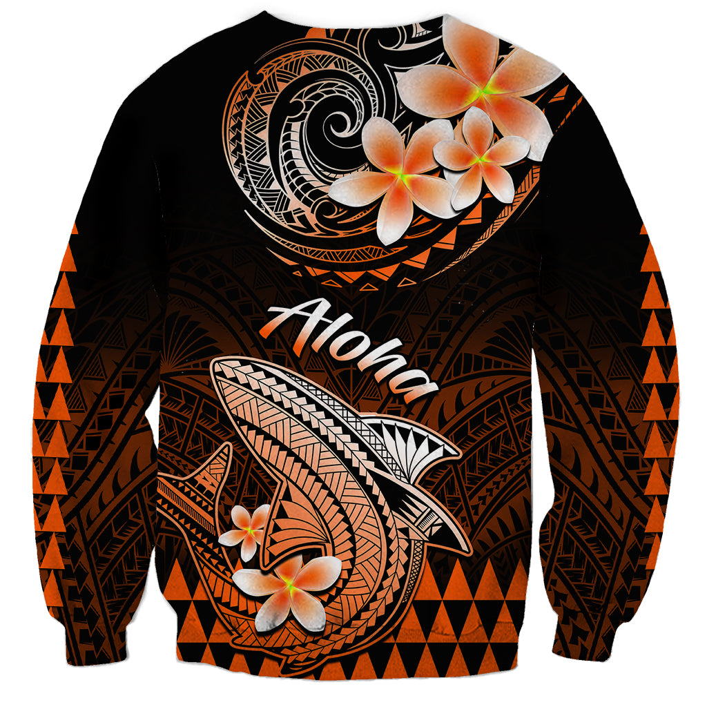 Hawaii Sweatshirt Polynesian Shark with Kakau Orange Version - Wonder Print Shop