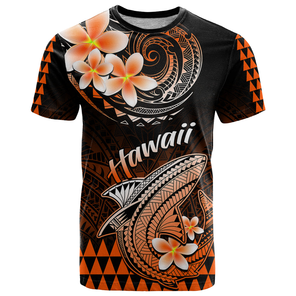 Hawaii T Shirt Polynesian Shark with Kakau Orange Version - Wonder Print Shop