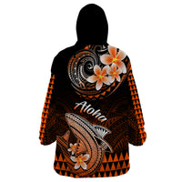 Hawaii Wearable Blanket Hoodie Polynesian Shark with Kakau Orange Version - Wonder Print Shop