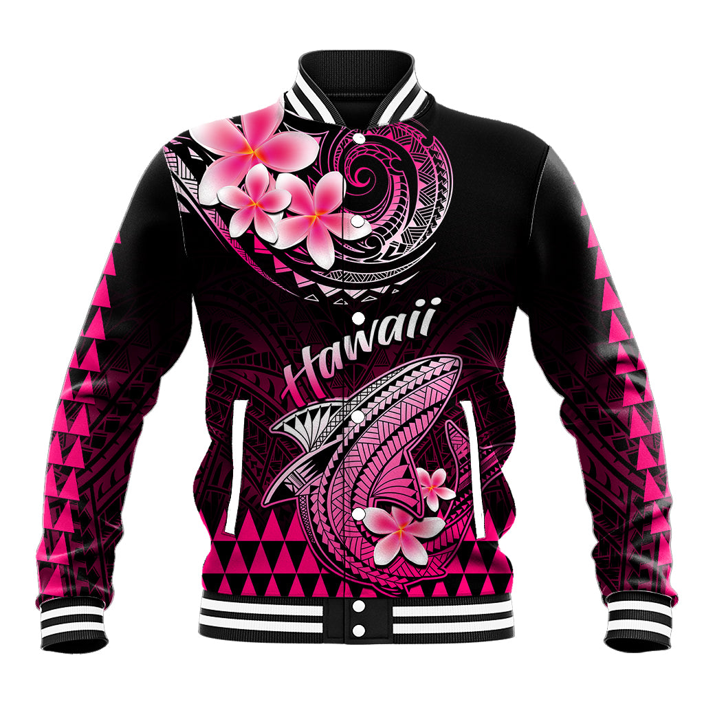 Hawaii Baseball Jacket Polynesian Shark with Kakau Pink Version - Wonder Print Shop