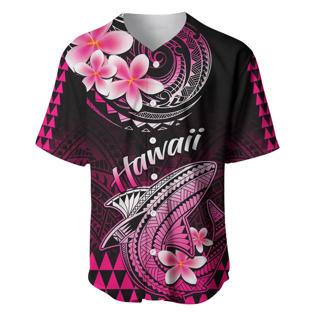 Hawaii Baseball Jersey Polynesian Shark with Kakau Pink Version - Wonder Print Shop