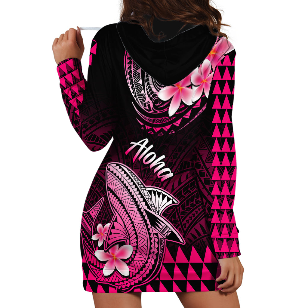 Hawaii Hoodie Dress Polynesian Shark with Kakau Pink Version - Wonder Print Shop