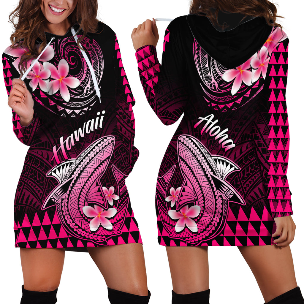 Hawaii Hoodie Dress Polynesian Shark with Kakau Pink Version - Wonder Print Shop