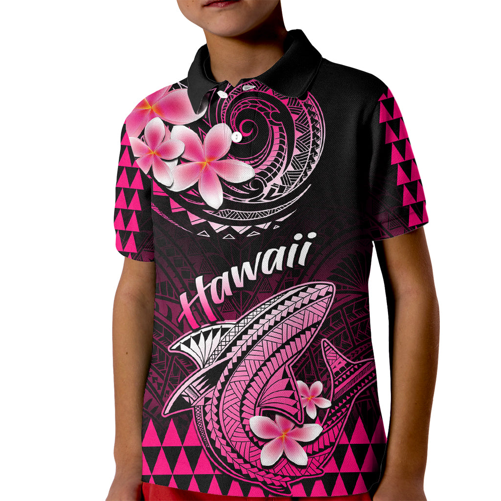 Hawaii Kid Polo Shirt Polynesian Shark with Kakau Pink Version - Wonder Print Shop