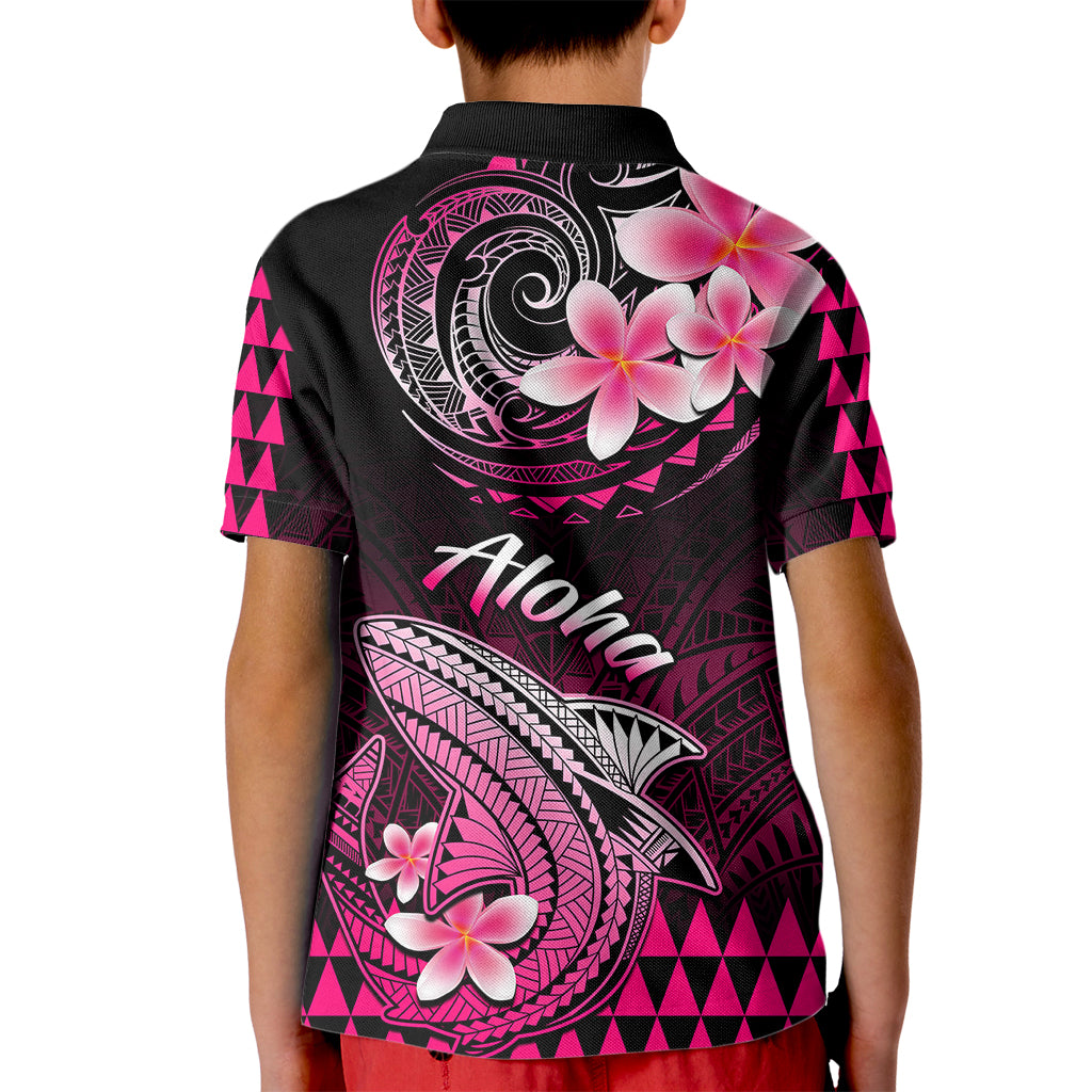 Hawaii Kid Polo Shirt Polynesian Shark with Kakau Pink Version - Wonder Print Shop