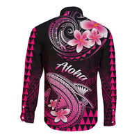 Hawaii Long Sleeve Button Shirt Polynesian Shark with Kakau Pink Version - Wonder Print Shop