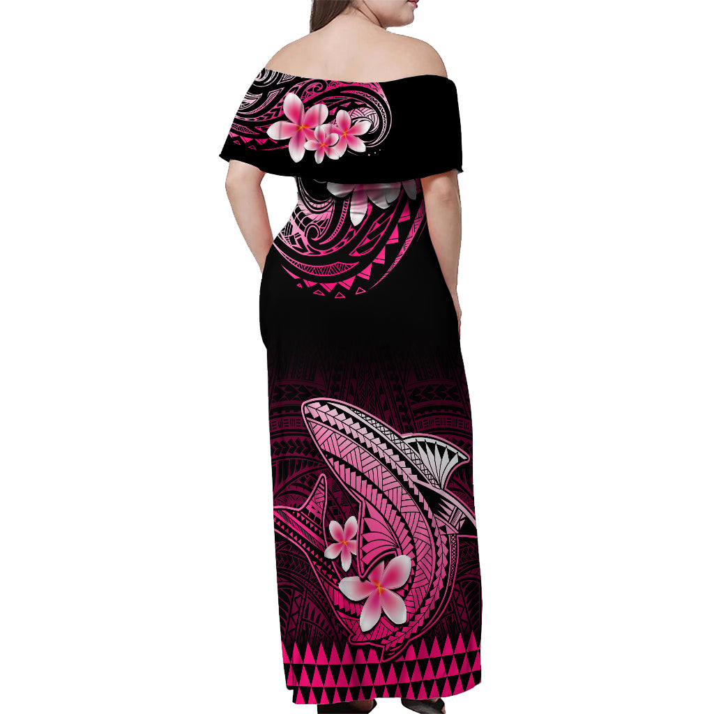 Hawaii Off Shoulder Maxi Dress Polynesian Shark with Kakau Pink Version - Wonder Print Shop