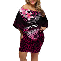 Hawaii Off Shoulder Short Dress Polynesian Shark with Kakau Pink Version - Wonder Print Shop
