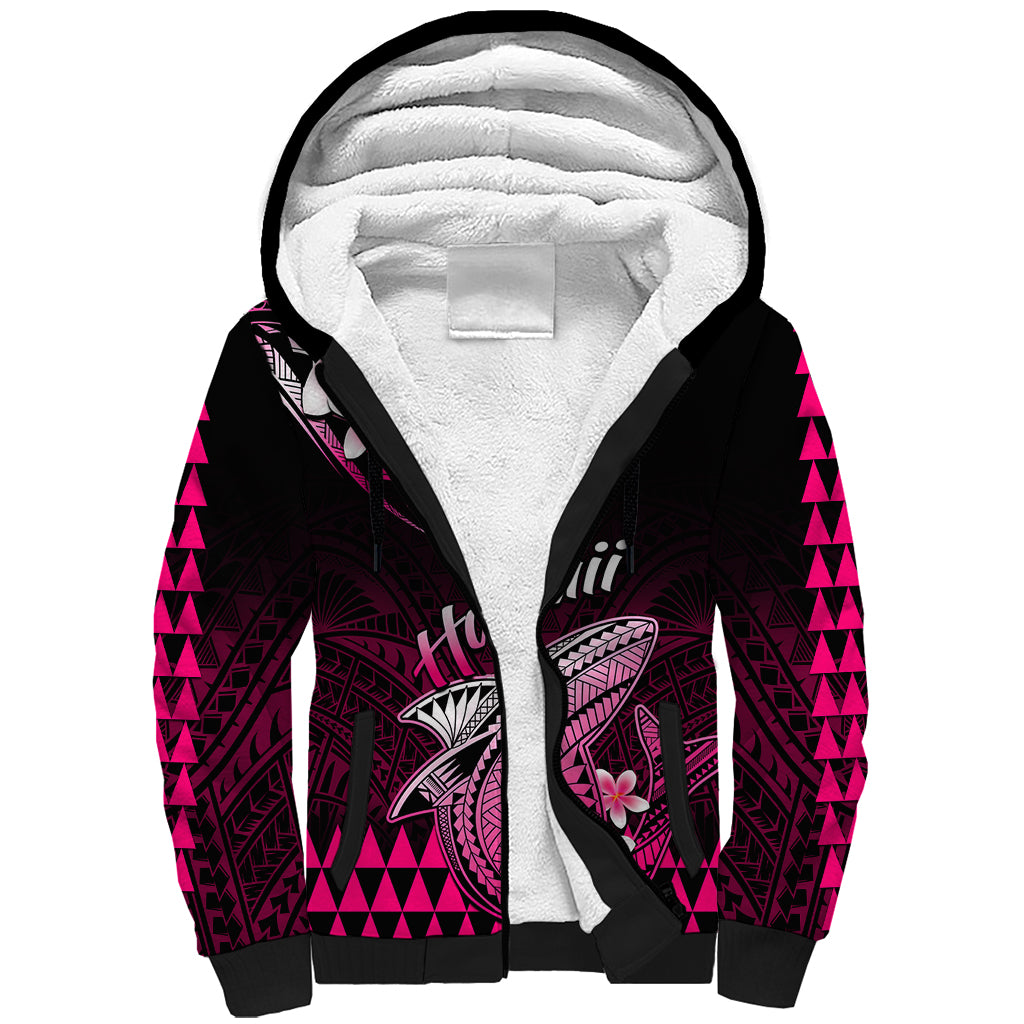 Hawaii Sherpa Hoodie Polynesian Shark with Kakau Pink Version - Wonder Print Shop