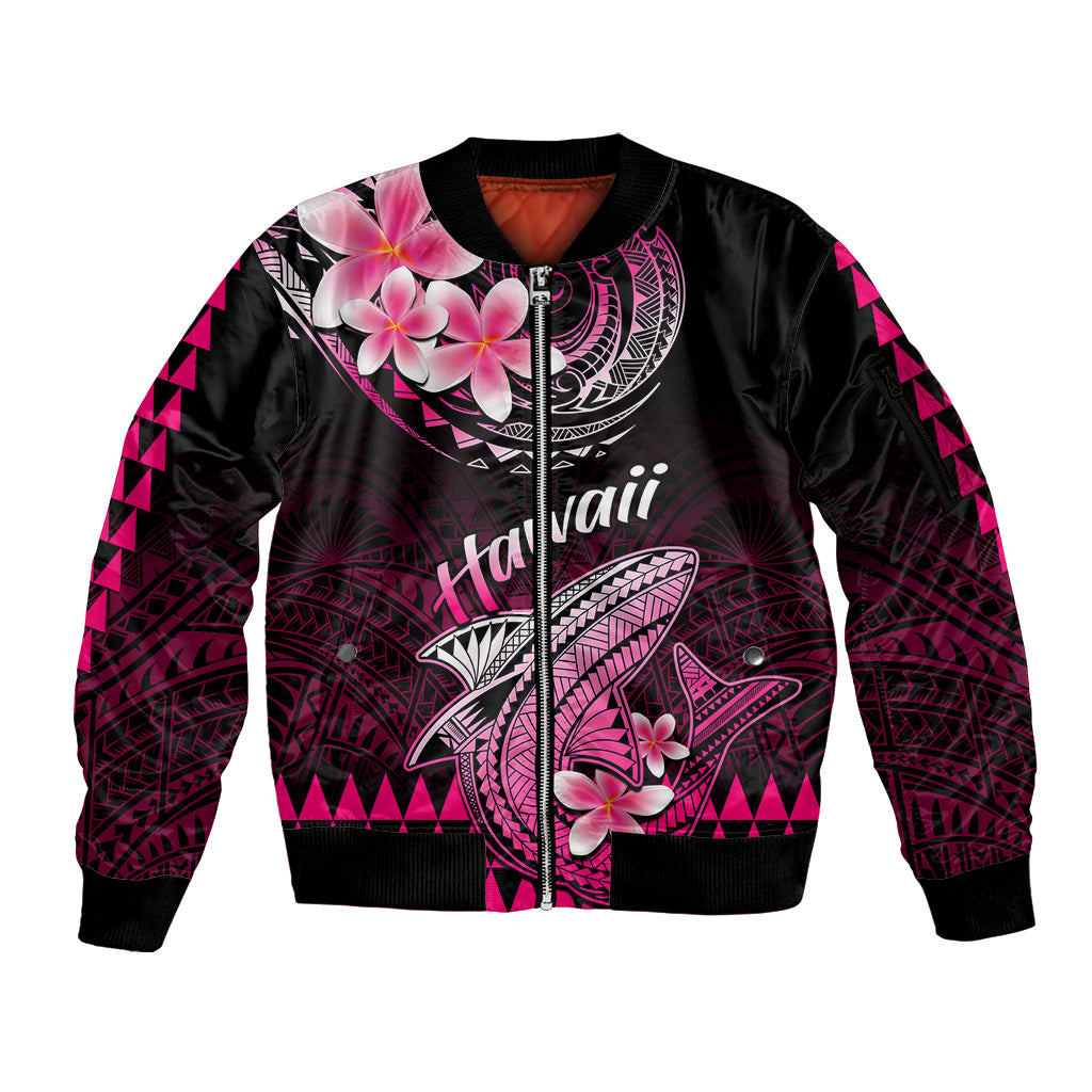 Hawaii Sleeve Zip Bomber Jacket Polynesian Shark with Kakau Pink Version - Wonder Print Shop