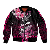 Hawaii Sleeve Zip Bomber Jacket Polynesian Shark with Kakau Pink Version - Wonder Print Shop